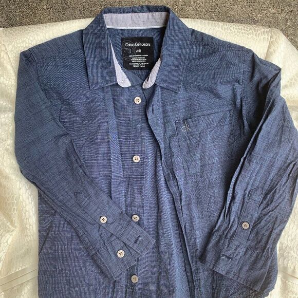 3/$20 CALVIN KLEIN JEANS Blue BUTTON FRONT Top SHIRT Size 6 - Picture 1 of 2